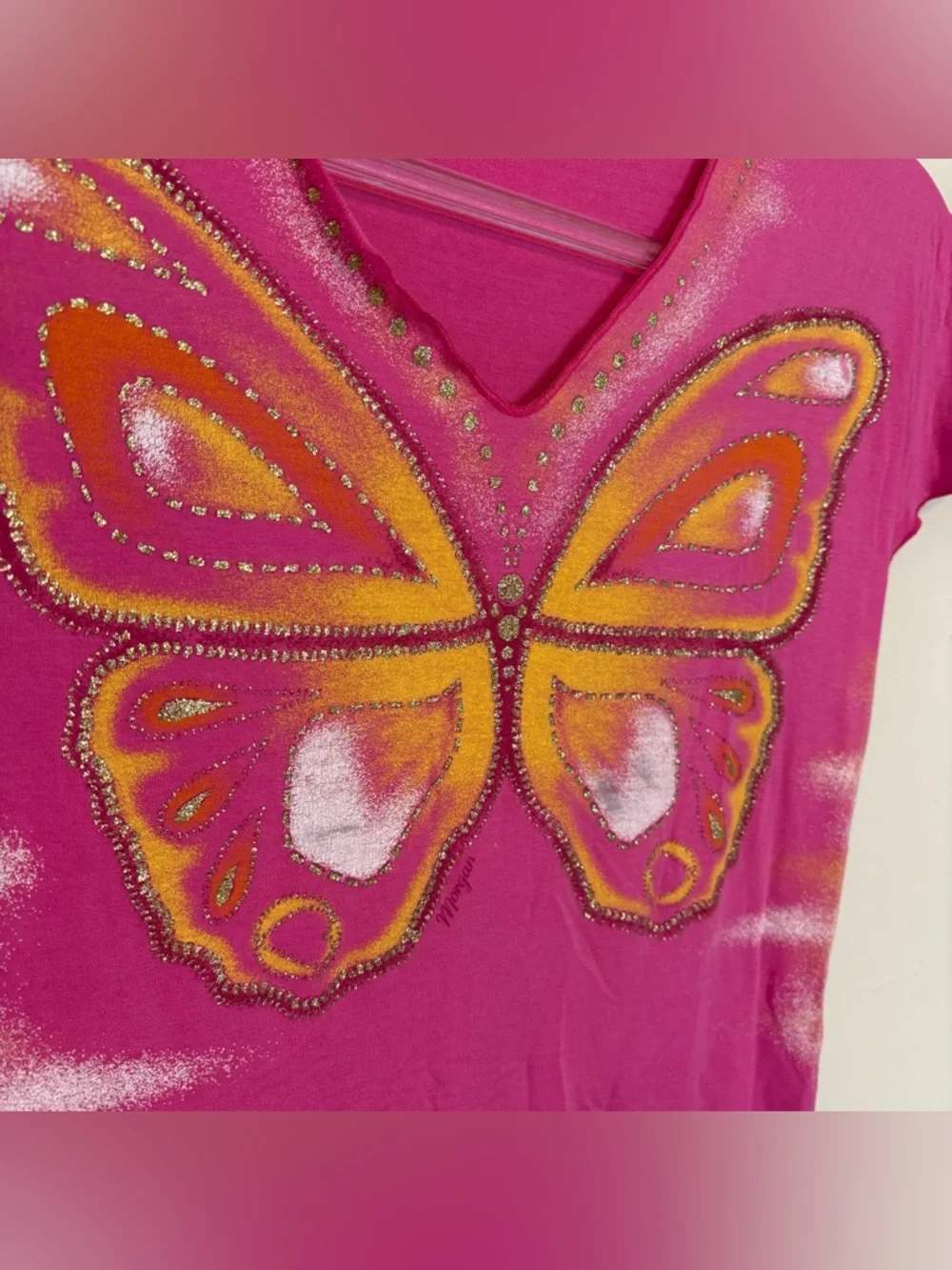 Vintage Y2K Morgan de Toi pink butterfly baby tee shirt - Picture 4 of 5